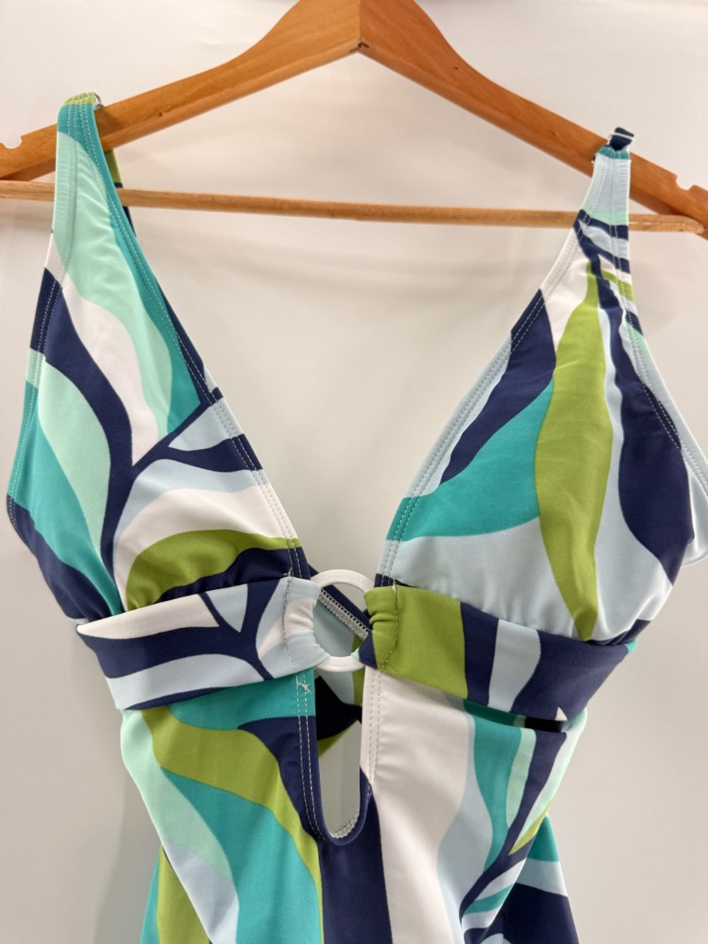 NWT Sanctuary Multi Color Retro Print Deep Plunge Swimsuit Blue Green Size XS - Picture 4 of 12
